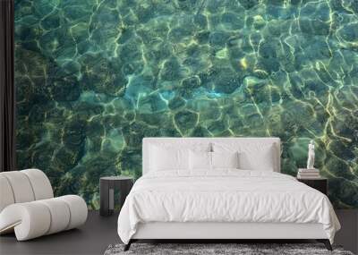 Sea clear water with pebbles and algae at the bottom. Wall mural