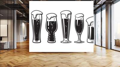 Set of different types of beer glasses. Hand drawn vector illustration on white background. Wall mural