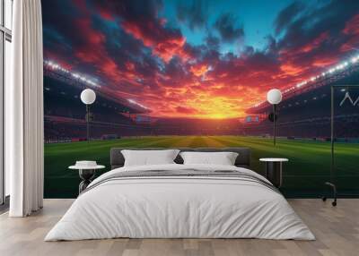 Soccer stadium field, soccer background Wall mural