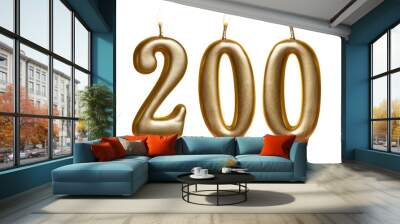 Candles on a transparent background, png. Anniversary 200. Card banner with golden decorative candles. Mockup. Wall mural