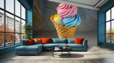 Sweet ice cream. Summer refreshment frozen icecream. Milk dessert favor cool product. Wall mural