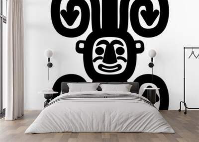 Tribal ornament of inca Indians from ancient Peru. Stylized human face with two bare feet and spirals. Native American pre Columbian symbol. Black and white silhouette. Wall mural