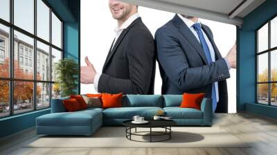 two cropped men back to back. businessmen in suit. boss and employee. confident business partners. Wall mural