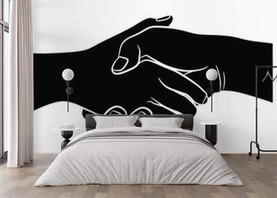 Two human hands in handshake. Black and white silhouette. Wall mural