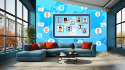 Vector concept of video conference, workshop training courses. Business team at online meeting work form home. Conference video call with clients during coronavirus quarantine Wall mural