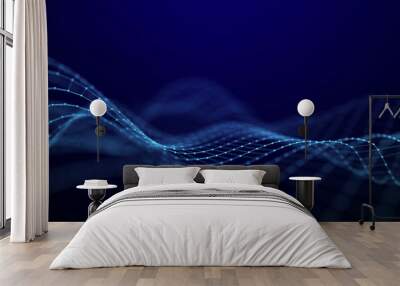 Wave of dots and weave lines. Abstract background. Network connection structure. Wall mural