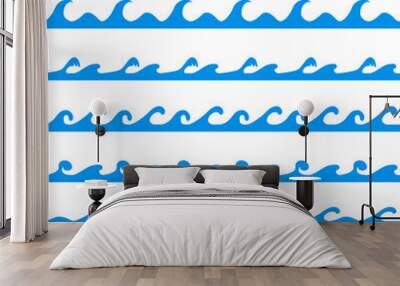 Wave. Set of wave icons in blue isolated on a white background. Vector, cartoon illustration of a blue wave. Wall mural