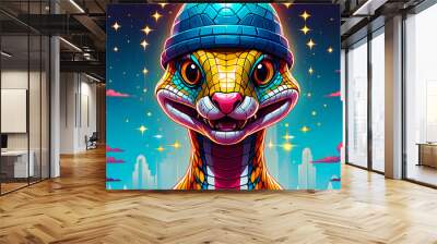 year of the snake. cartoon snake on a New Year's background. New Year 2025 Wall mural