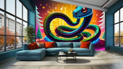 year of the snake. cartoon snake on a New Year's background. New Year 2025 Wall mural