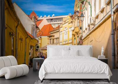 Beautiful street of old town Brasov, Romania. Wall mural