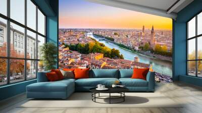 Beautiful sunset aerial view of  Verona, Veneto region, Italy. Wall mural