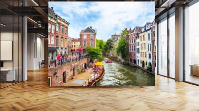 Traditional houses on the Oudegracht (Old Canal) in center of Utrecht, Netherlands Wall mural