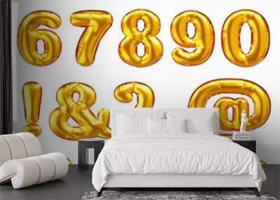 Balloon numbers. Gold metallic currency symbols. 3d vector realistic golden font. ABC foil decoration, part 3 Wall mural