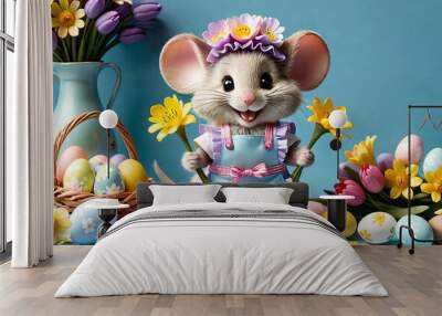 The mouse and the Easter colored egg hunt fall out of the elevator. Wall mural