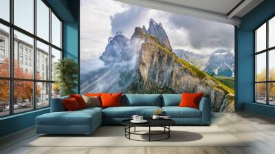 Amazing landscape of  the Dolomites Alps.  Location: Odle mountain range, Seceda peak in Dolomites Alps, South Tyrol, Italy, Europe. Artistic picture. Beauty world. Panorama Wall mural