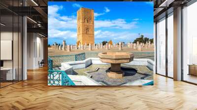 Beautiful square with Hassan tower at Mausoleum of Mohammed V in Rabat, Morocco on sunny day Wall mural