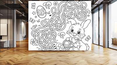 Maze or Labyrinth Game. Puzzle. Tangled road.Coloring Page Outline Of cartoon cute Easter bunny with eggs and sweets. Coloring Book for kids. Wall mural