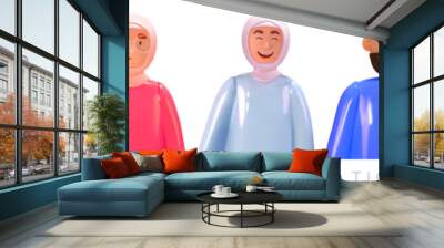 Avatar in 3d style, people. Covered women in a headscarf, hijab, men in a headdress, cap. Muslims 3d characters. Vector illustration Wall mural