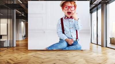 portrait of beautiful redhead toddler baby boy Wall mural