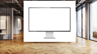 Computer monitor mockup. Pc template with blank screen. Silver desktop isolated on white or transparent background. Wall mural