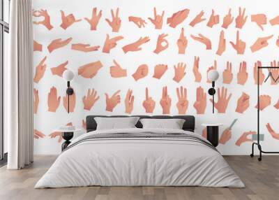 Gesturing. Set of hands in different gestures , hand showing signal or sign collection, on white background isolated vector illustration Wall mural