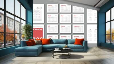 Set of 2023-2024 Calendar Planner Template, and cover with Place for Photo and Company Logo. Vector layout of a wall or desk simple calendar with week start monday. Wall mural