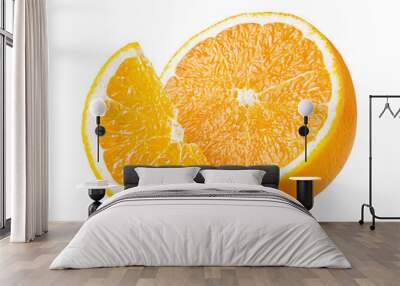 Orange citrus fruit isolated on white or transparent background. Two orange fruits cut half and slice  Wall mural