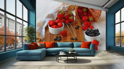 Strawberry and mulberry on table Wall mural