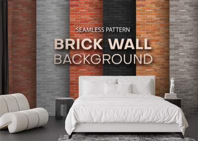 Set of brick walls of different colors. Seamless pattern. Realistic different brick textures collection. Vector illustration Wall mural