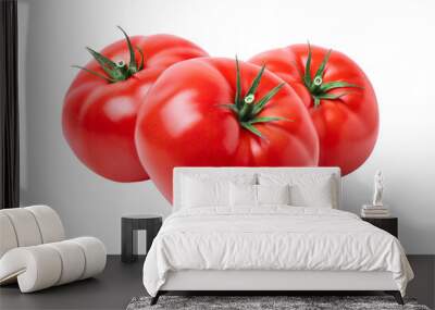 Tomatoes vegetable isolated on white or transparent background. Three fresh tomatoes. Wall mural