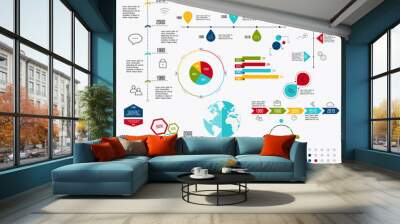 Business data market elements dot bar pie charts diagrams and gr Wall mural