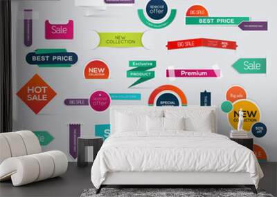 Collection of Sale Discount Styled origami Banners. Wall mural