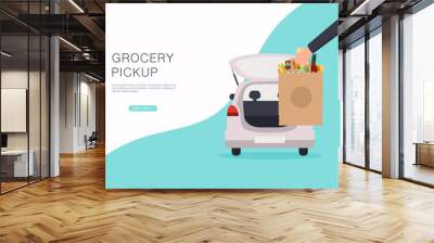 Order groceries online. Pick up point in food supermarket. Safe shopping. Wall mural