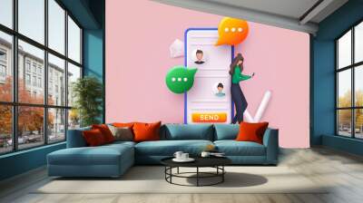 Talk, dialogue, messenger or online support concept. 3D Web Vector Illustrations. Wall mural