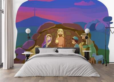 Christmas nativity scene. Wall mural