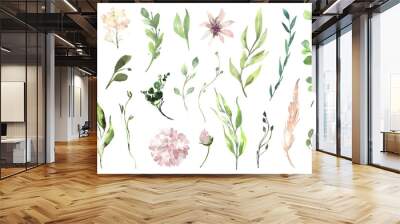 Watercolor floral illustration set - green eucalyptus leaf branches collection, for wedding invitation, greetings cards, wallpapers, background. Eucalyptus, green leaves. High quality illustration Wall mural