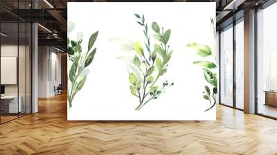 Watercolor floral illustration set - green eucalyptus leaf branches collection, for wedding invitation, greetings cards, wallpapers, background. Eucalyptus, green leaves. High quality illustration Wall mural