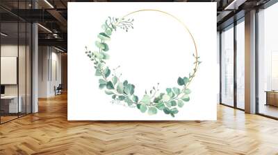 Watercolor hand painted leaves frame.Watercolor floral illustration with branches -  for wedding invite, stationary, greetings, wallpapers, background. Wall mural