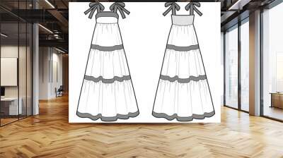 Girls and womans dress with bows, fashion technical draw Wall mural