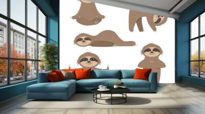 Sloth sports yoga, color vector illustration cartoon clipart print design, print, sticker, design Wall mural