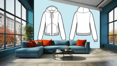 Vector. Women's hooded sweatshirt with zipper (back, front and side view) Wall mural