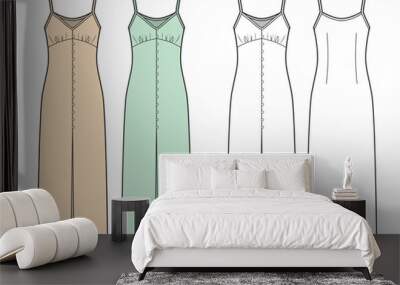 Women's long summer dress. Fashion flat sketch. Wall mural