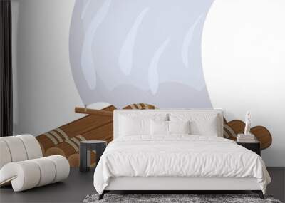 wooden raft with sail, color isolated vector illustration in cartoon style Wall mural