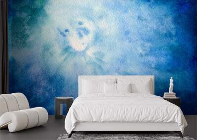 hand painted watercolor background of blue water underwater Wall mural