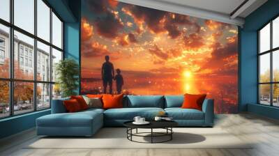 father with child beautiful landscape Wall mural