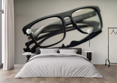 glasses in black frame with reflection Wall mural