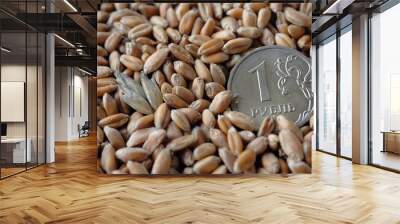 one ruble coin among wheat grains Wall mural