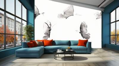 set with five differents forms butterfly pictures. hand drawn china ink on paper textures Wall mural