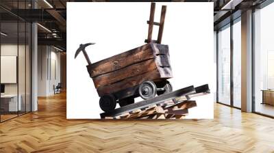 wooden trolley with a pick Wall mural