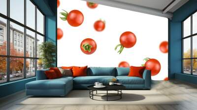 Levitation of ripe cherry tomatoes on a transparent background. Wall mural